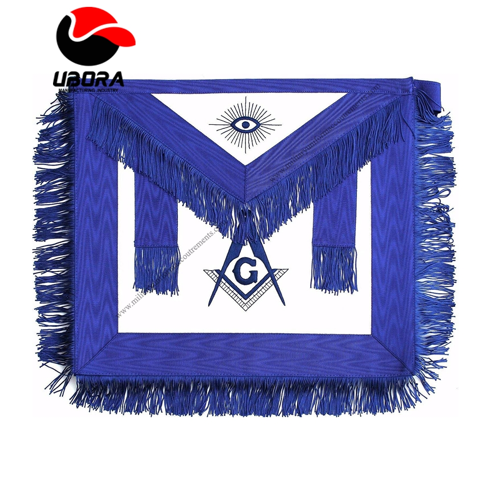 Regalia Craft Masonic Blue Lodge Embroidered Square Compas Master Mason Apron with Fringe Faux 